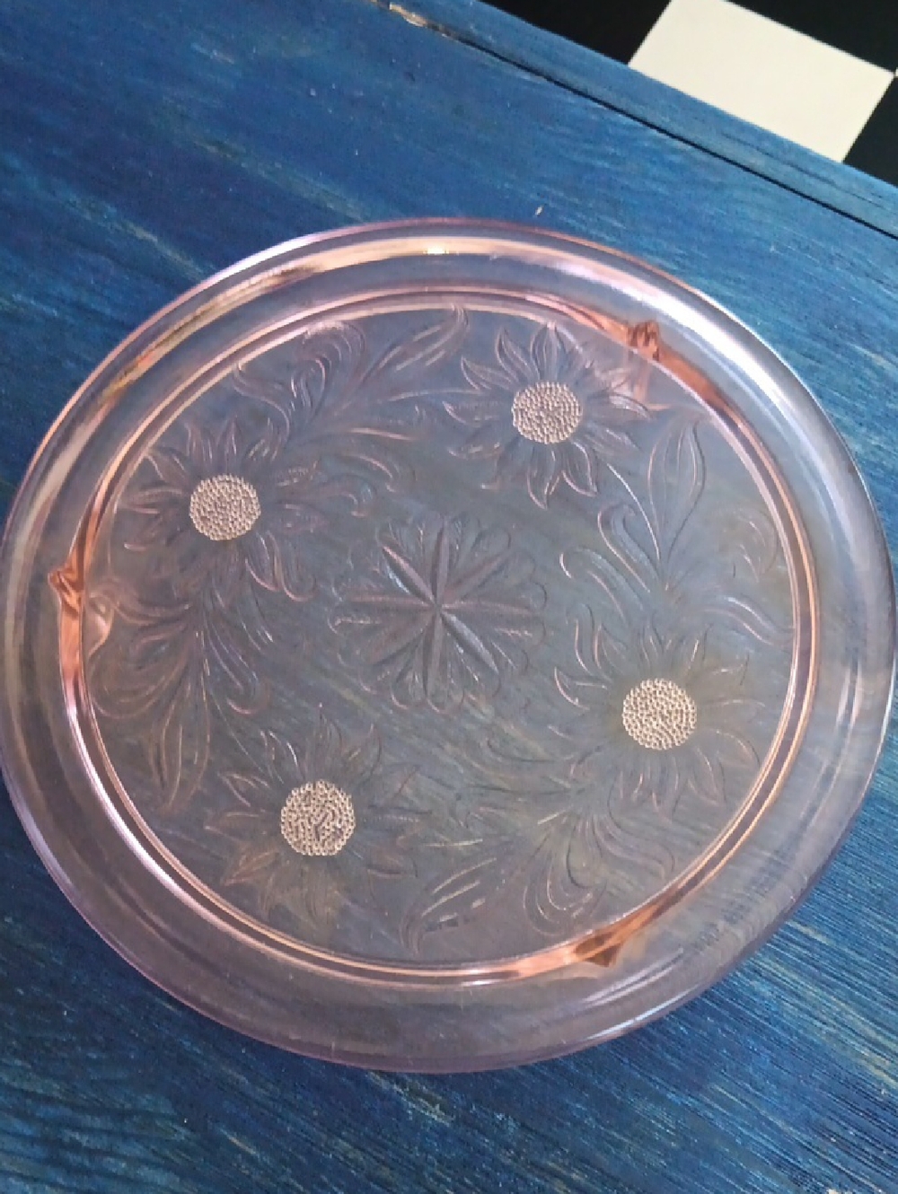 Pink Pressed Glass Floral Serving Plate